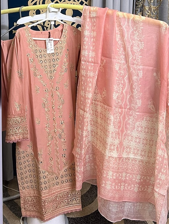 Pink Embroidered Winter Cotton