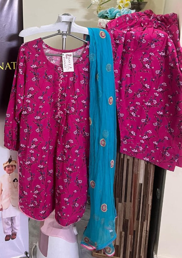Pink Khaddar with white floral prints