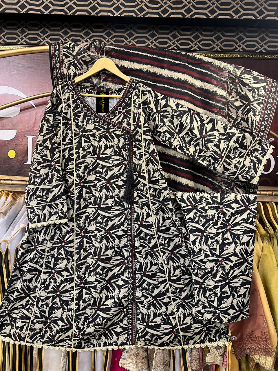 Navy charm 3 Piece with Beige Floral Print