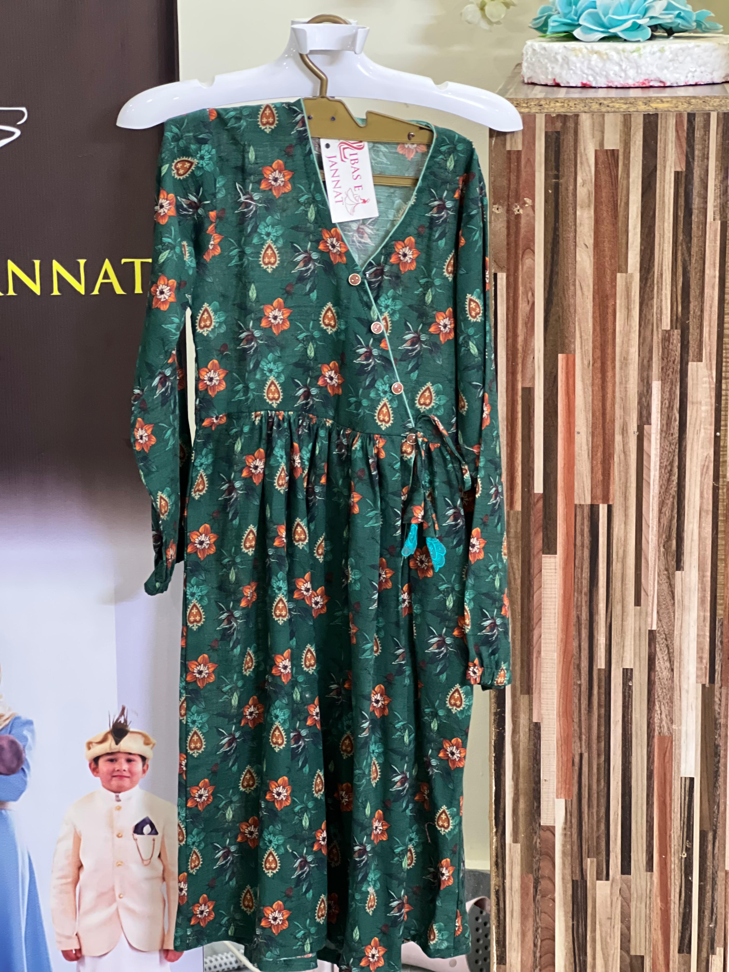 Emerald green Angrakha Style Khaddar