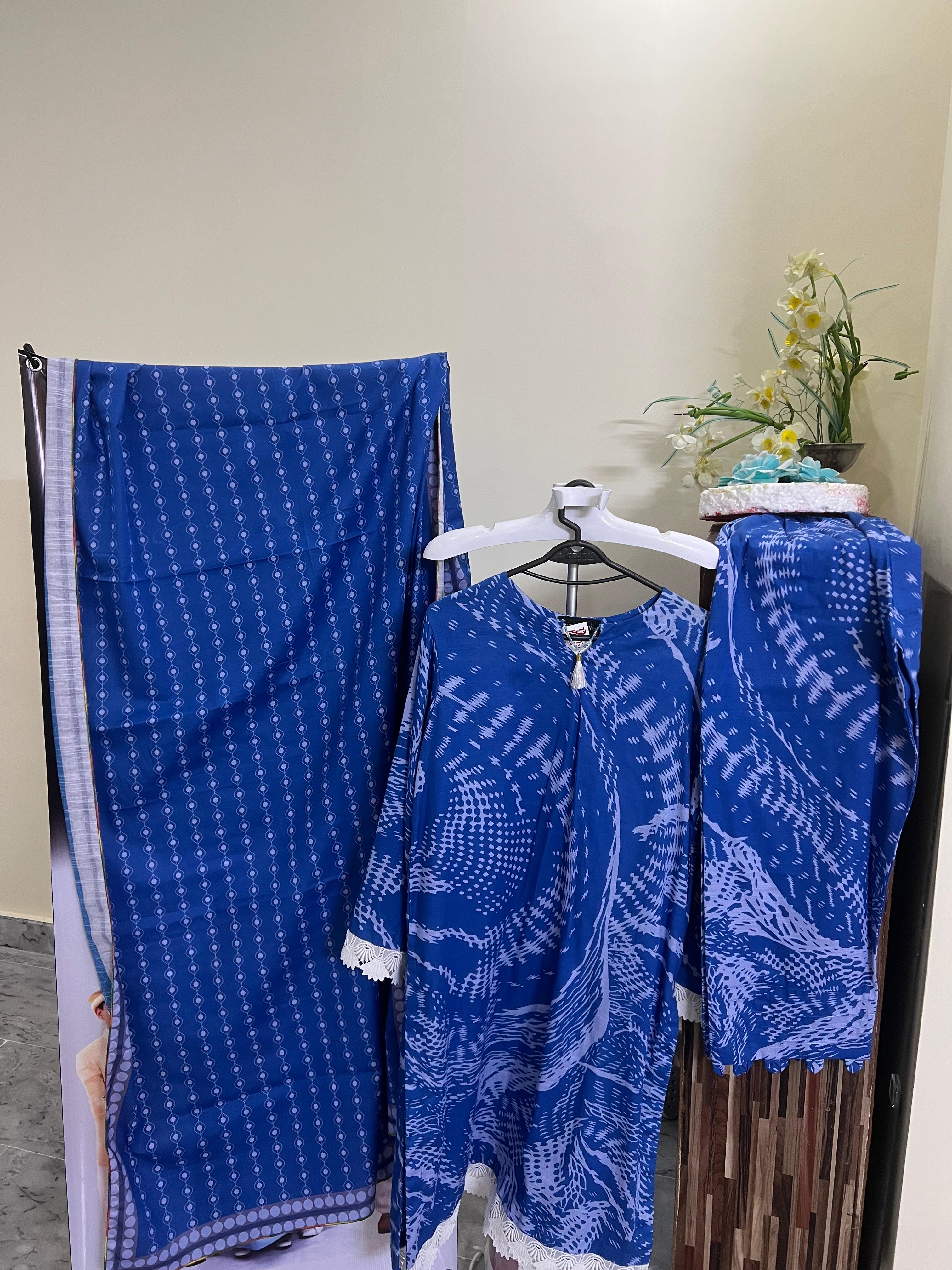 Blue and White Khaddar Classic