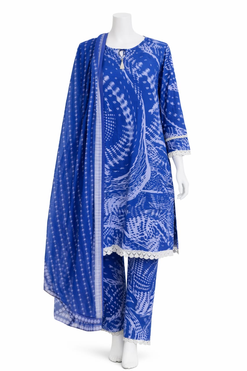 Blue and White Khaddar Classic