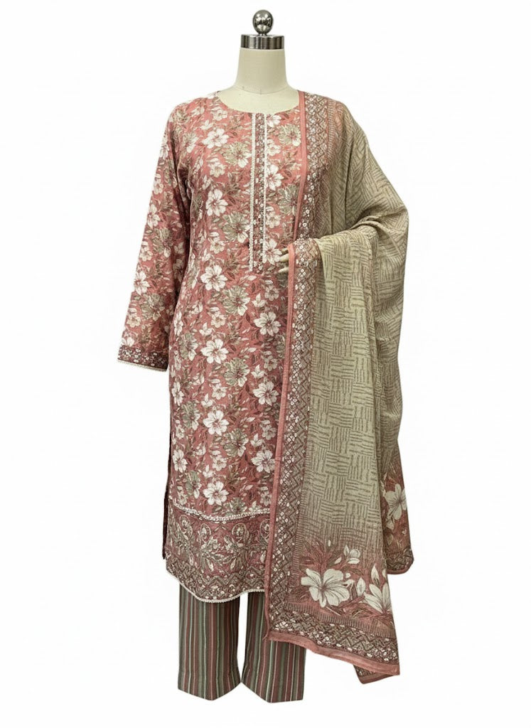 Dusty Rose 3-piece Khaddar